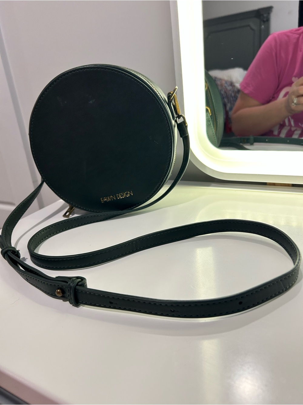 Fawn Design Leather Hunter Green Round Crossbody Bag